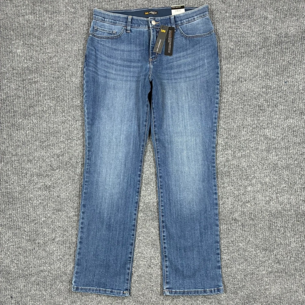 Lee Regular Fit Straight Leg Mid Rise Jeans Womens 16 Medium Denim Flex Motion